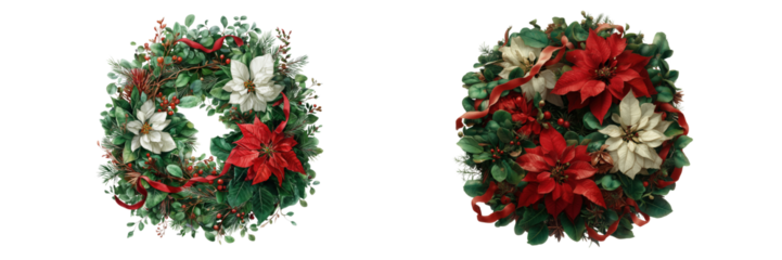 Festive holiday wreath arrangement home decor floral indoor close-up on transparent background