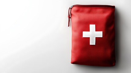 Red first aid kit with white cross symbol isolated on a light background for emergency medical preparedness