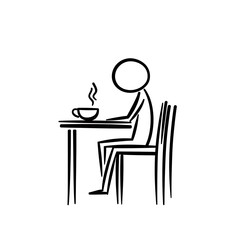 Minimalist Stick Figure Illustration of a Person Enjoying Coffee at a Table