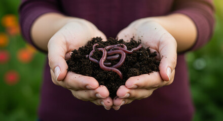 Hand Holding Worms A Concept of Agriculture, Gardening, Saving Our World, Celebrating Earth Day, Ecology, and Environmental Stewardship