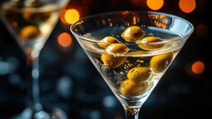Sophisticated Martini Cocktails with Olives in a Glamorous Setting Perfect for a Celebratory Evening or Relaxing Night Out