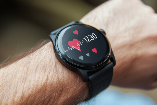 Innovative Smartwatch Displaying Heart Health Information on Hand for Modern Wellness Monitoring