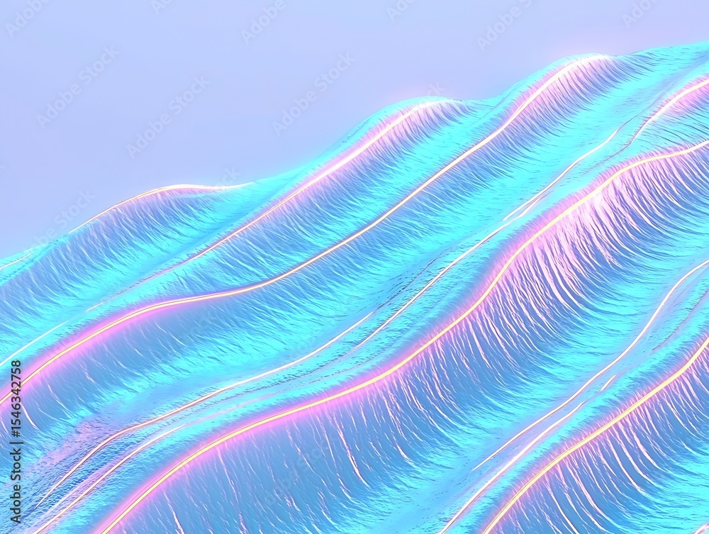 Poster abstract digital wave pattern with vibrant colors and glowing lines creating a mesmerizing visual ef