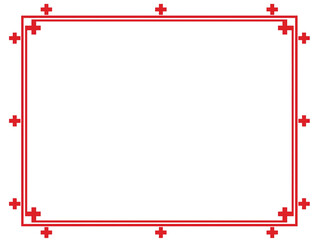 A simple and elegant red border with white Swiss crosses, isolated on a white background. A versatile and minimalist frame perfect for official announcements, product branding, and patriotic themes.