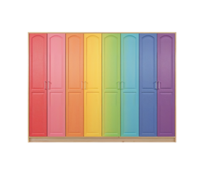 Vibrant Rainbow Wardrobe, A Colorful and Modern Storage Solution with Rounded Corners in Lucid Realism