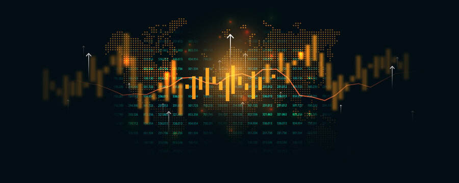 Background image of technology, concept, world economic trade analysis graph Stock market financial planning