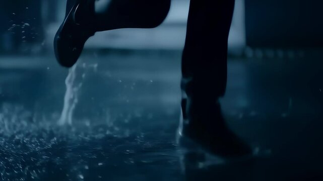 Hooded Figure Sprinting Through Rainy Alley at Night