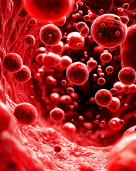 HBOT. Hyperbaric Oxygen Therapy. Oxygen. Close-up of oxygen bubbles in blood