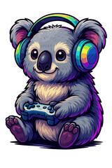 Cute koala with headphones and game controller vector illustration