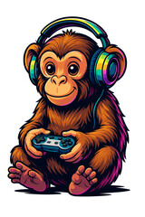 Cute chimp with headphones and game controller vector illustration