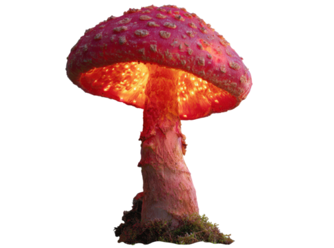 Glowing red mushroom fantasy forest fungi nature, Isolated On White, Png Transparent
