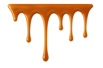 Sweet caramel sauce flowing and dripping down on transparent background, perfect for food and beverage projects