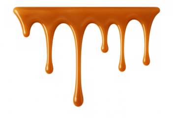 Sweet caramel sauce flowing and dripping down on transparent background, perfect for food and beverage projects