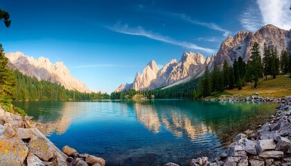 mountain lake with rocky peaks