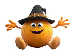 Fototapeta premium Happy halloween pumpkin cartoon character witch hat, Isolated On White, Png Transparent