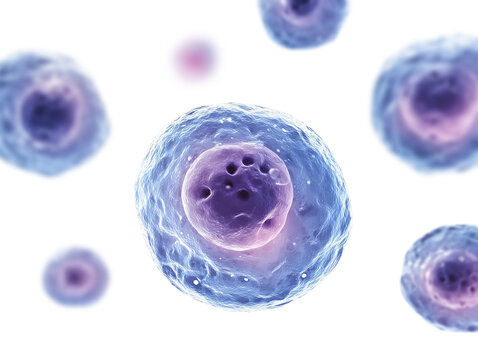 Human stem cells under microscope 3d illustration isolated on transparent or white background, png