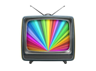 Retro television set displaying vibrant rainbow spectrum, Isolated On White, Png Transparent
