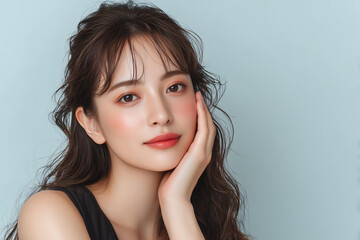 頬に手を添える日本人女性の美しいポートレート / AI