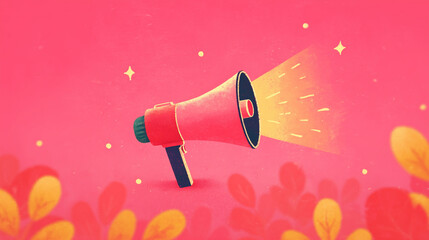 cheerful cute megaphone illustration on a bright colorful background – ideal for announcements, marketing materials, social media graphics, or advertising campaigns needing a fun and energetic vi