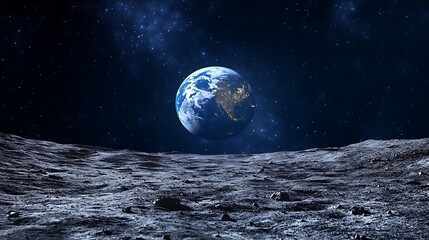 Earthrise View from Lunar Surface