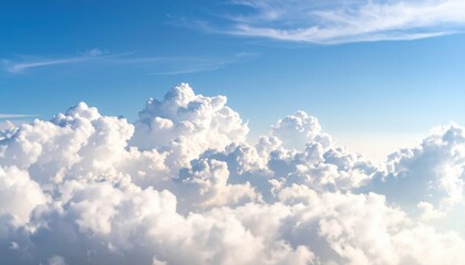 High Altitude View Of Fluffy Clouds And Bright Blue Sky