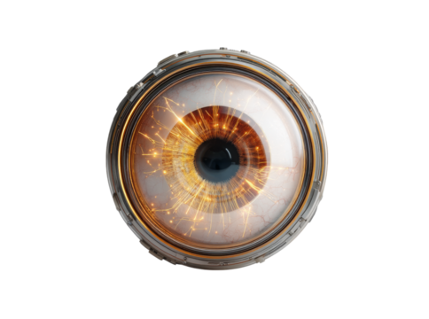 Futuristic glowing eye cybernetic technology digital vision, Isolated On White, Png Transparent - Powered by Adobe