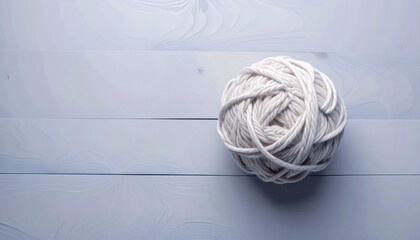 Knitting wool yarn balls in on a wooden table with copy space. Cozy knitting scene with warm texture, ideal for craft, handmade, or winter-themed designs.
