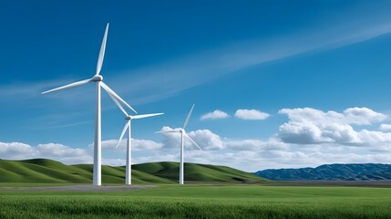 Wind turbines spinning in a large field