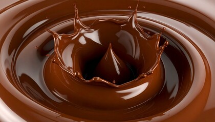 Abstract chocolate splashes frozen mid-air, glossy textures catching light to highlight decadent fluidity and motion