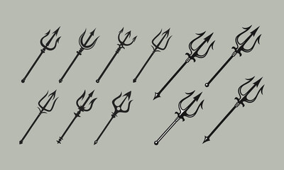 Set of Stylized Tridents on Neutral Background in Vector Illustration