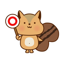 ○の札を持つリスのかわいいイラスト（ベクター）