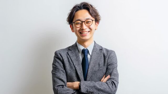 自信に満ちた笑顔の若手会社員映像