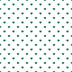 Emerald green hearts seamless pattern on white background in structured grid