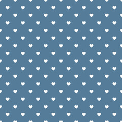 White hearts seamless pattern on storm blue background in moody blue layout