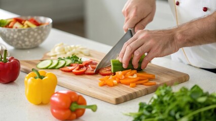 Preparing fresh vegetables for a healthy meal in a kitchen setting.