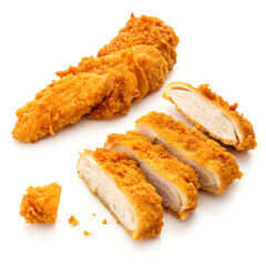 Fried chicken breast strips isolated on white background