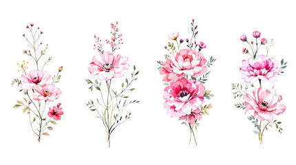 Set of spring flowers, Colorful spring flowers, Set of watercolor flowers, Clipart watercolor flowers	