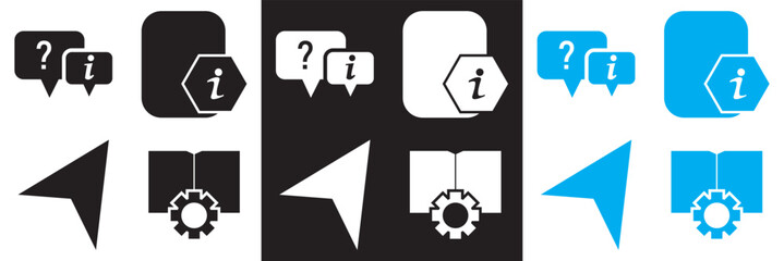 Guide  icon set. Contains icons related to guide, information, instructions etc. Vector illustration . Isolated on white and black background. EPS 10
