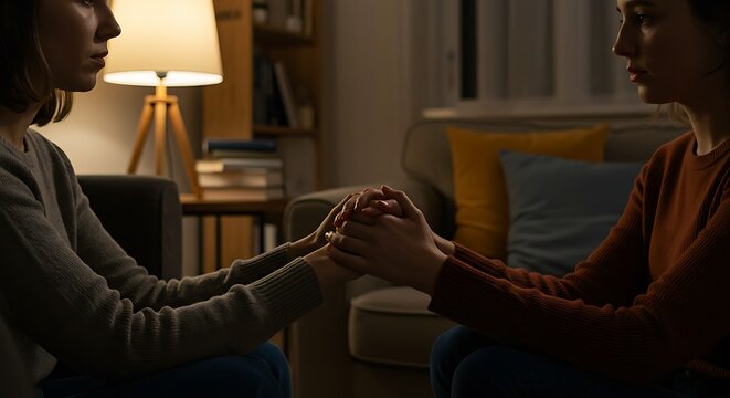 Two women holding hands