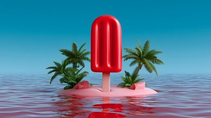 Tropical island on a floating popsicle in the ocean
