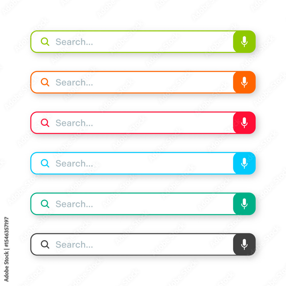 Fototapete Various search bar templates. Internet browser engine with search box, address bar and text field. UI design, website interface element with web icons and push button. Vector illustration