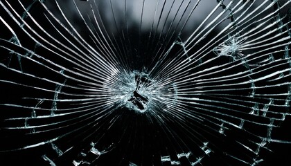 Obraz premium shattered broken glass car window on black background for overlay and screen layer modes