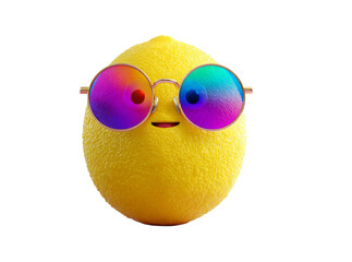 Cool lemon wearing rainbow sunglasses summer fruit, Isolated On White, Png Transparent