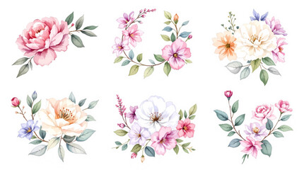 Fototapeta premium Set of pink flowers