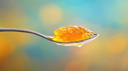 Fresh Honey on Spoon with Colorful Background for Culinary and Health Concepts