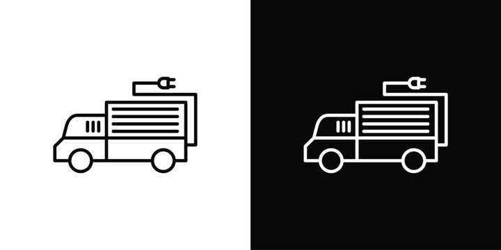 Electric plug in truck icon in black. flat graphic vector icon