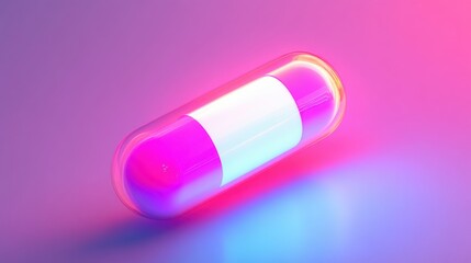 Vibrant Capsule with Pink and Blue Light Effects on a Smooth Surface Background
