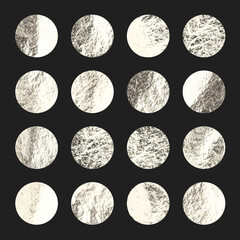 Silver foil, shiny handmade circles. Golden glittering texture, pattern. Luxury shining hand drawn background. Wedding, greeting card decoration elements. Modern minimalist art. Vector illustration