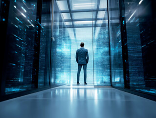 Network security architect firewall encryption technology. Infrastructure strategy technology. Professional network architect with data encryption focus