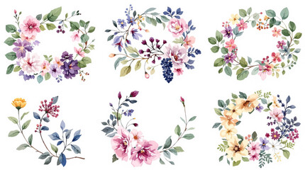 Set of watercolor flowers, set of flowers